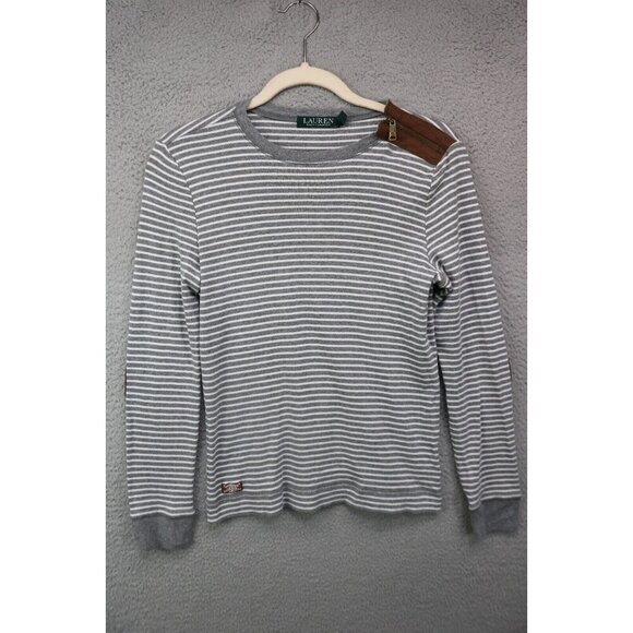 Lauren Ralph Lauren Striped Long Sleeve Tunic-Medium-Elbow Patch-Zip Shoulder - Picture 1 of 11